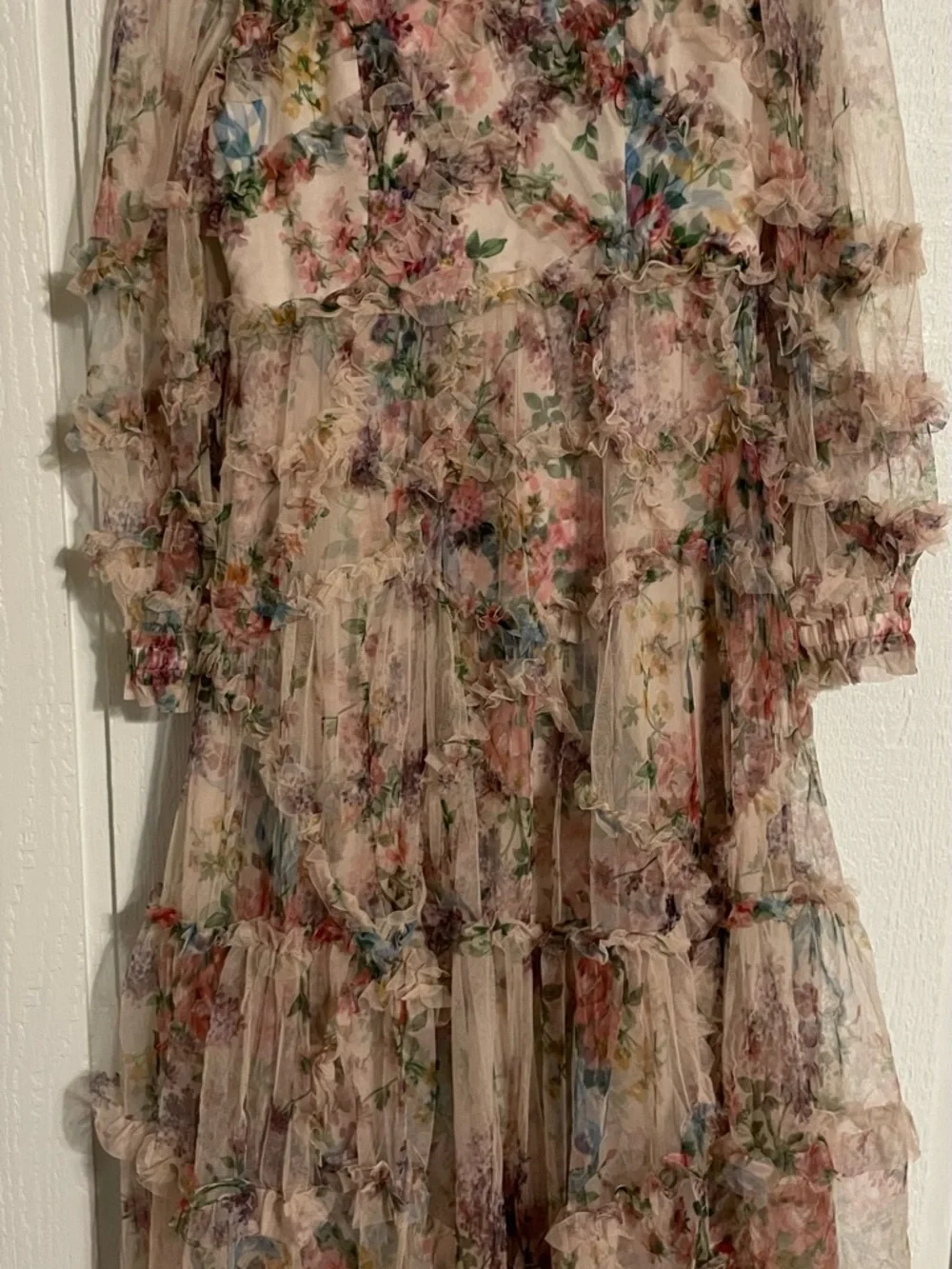 Floral Ruffle Long Sleeve Maxi Dress - Blush Floral - Picture 1 of 7